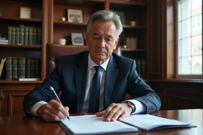 Adjoint maire en réunion dans son bureau élégant