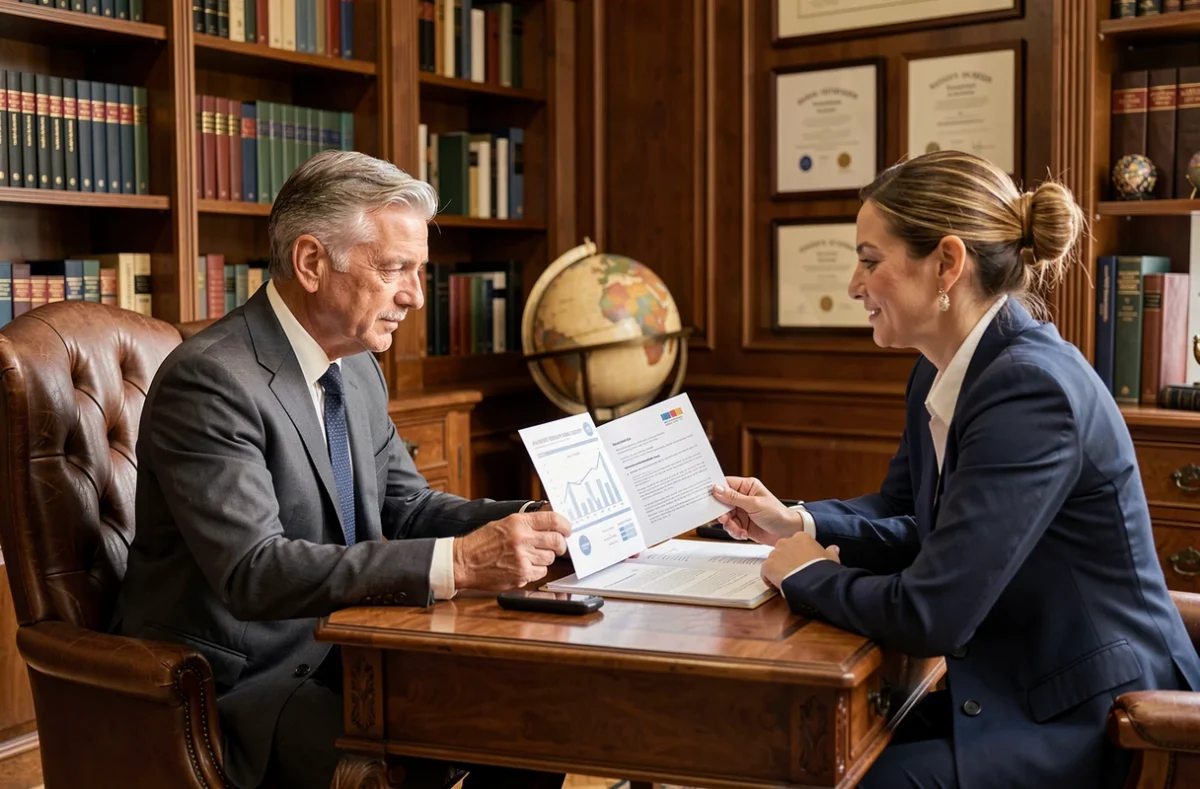 Conseiller Auguste Patrimoine Crédit présentant une stratégie de financement immobilier patrimonial à ses clients