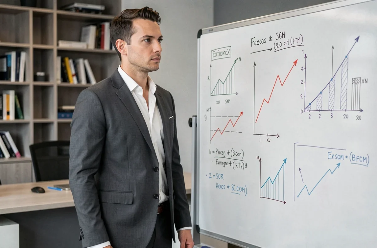 Aurélien Chataignier présentant une stratégie de conseil patrimonial devant un tableau de planification