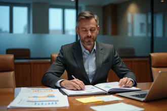 Avocat fiscaliste examinant des documents relatifs au principe de pleine concurrence et à l'article 57 du CGI dans un cabinet parisien