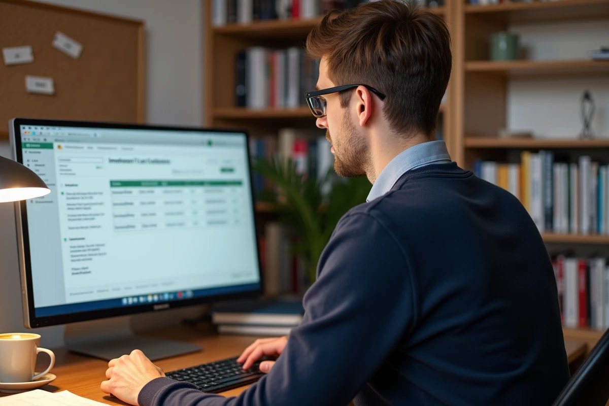 Homme calculant son salaire net et ses impôts luxembourgeois depuis son bureau à domicile