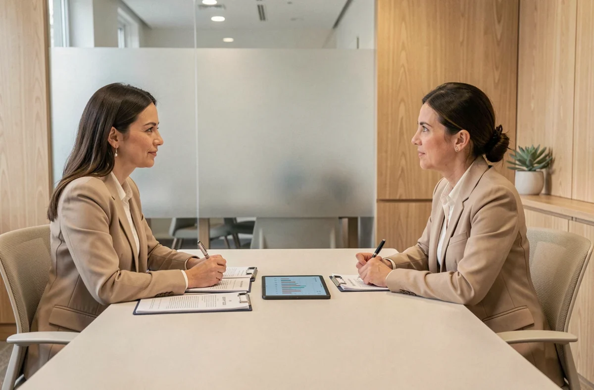 Femme consultant un conseiller financier pour vendre ses parts de SCPI