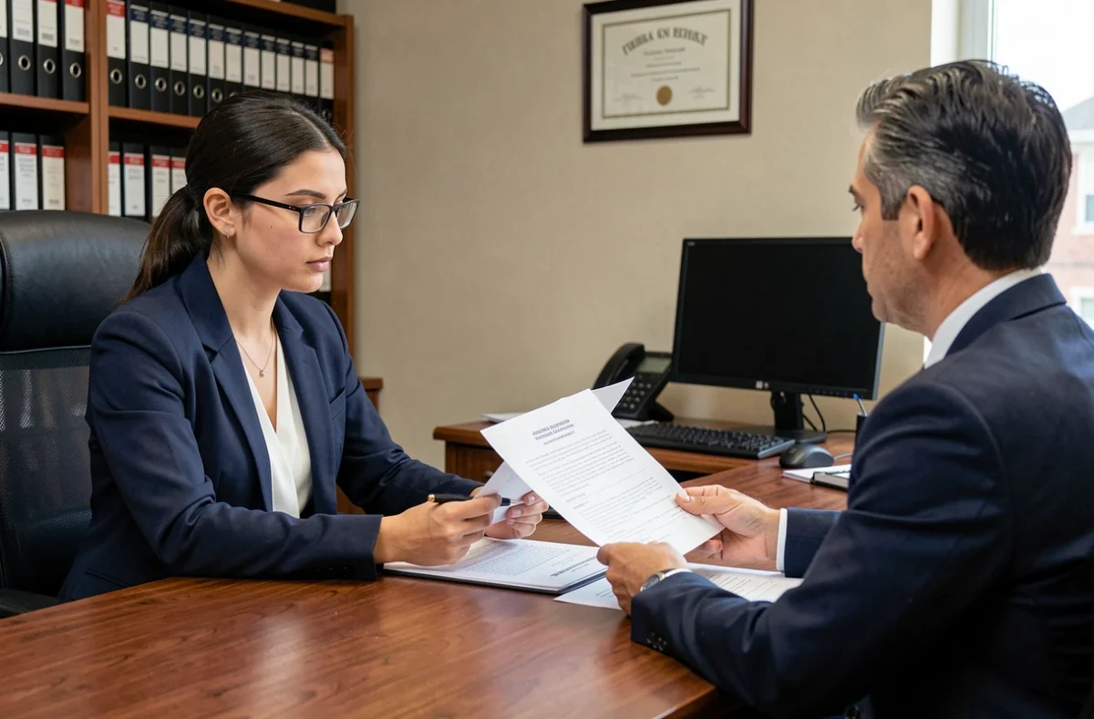 Femme consultant un conseiller juridique pour une condamnation pécuniaire et une amende difficile à payer