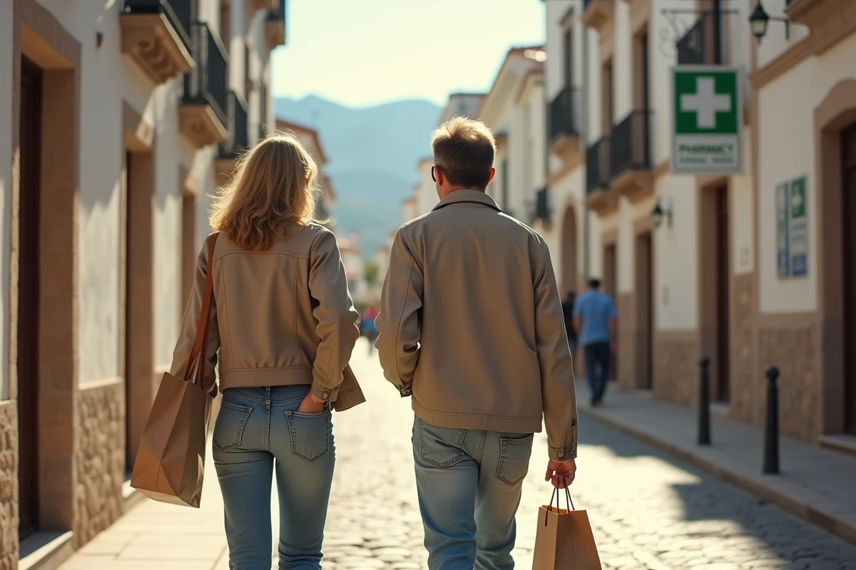 Couple français traversant la frontière espagnole avec des achats de tabac dans une ville frontalière