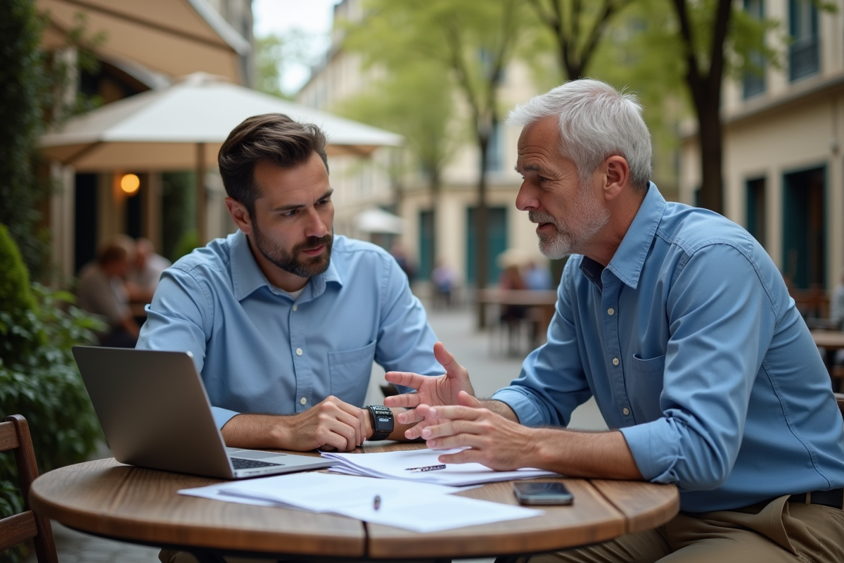 Homme discutant avec un collègue dans un café parisien