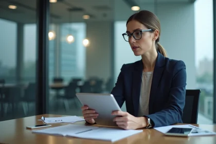 Femme d'affaires en réunion dans un bureau moderne