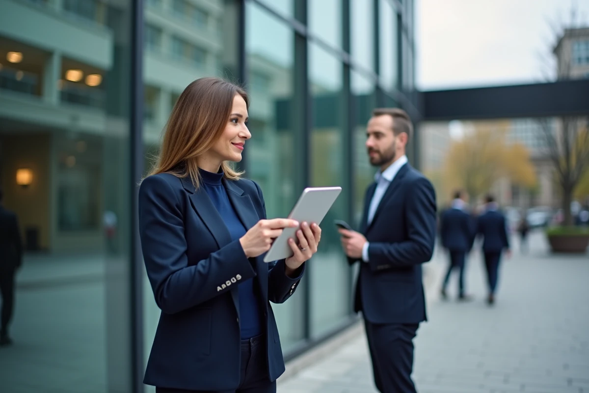 Femme d affaires discutant avec une collègue en extérieur