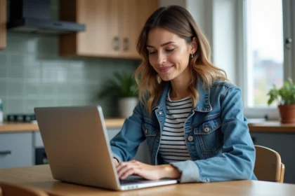 Femme utilisant un ordinateur portable pour la banque en ligne
