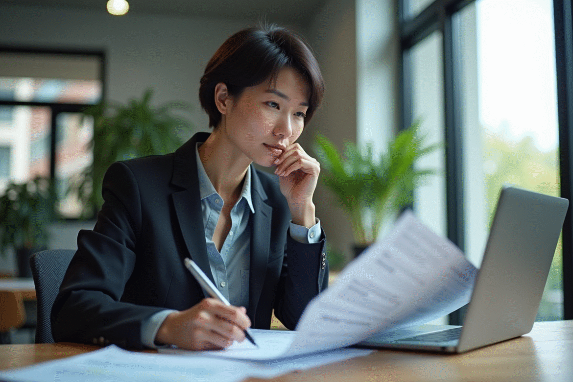 Femme d'affaires concentrée en réunion au bureau