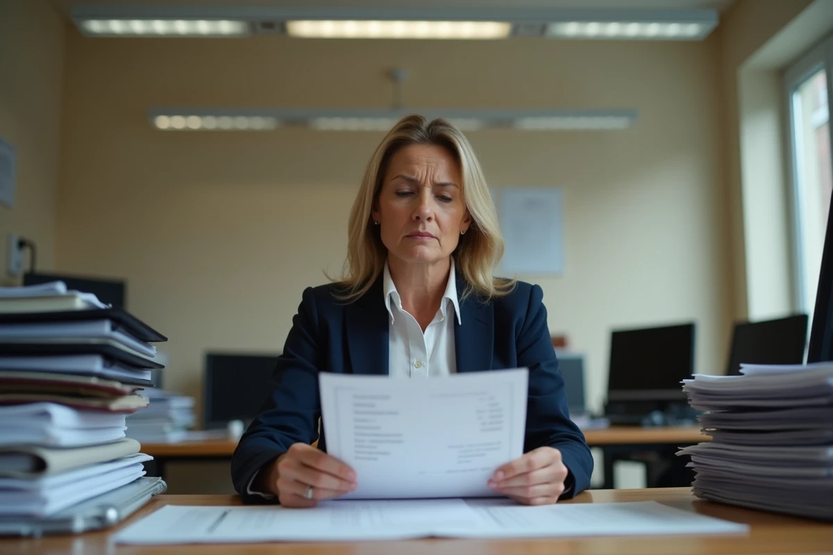 Fonctionnaire de la fonction publique examinant une fiche de paie avec les nouvelles cotisations retraite 2026