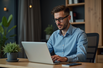 Jeune homme concentré analysant des graphiques de cryptomonnaies