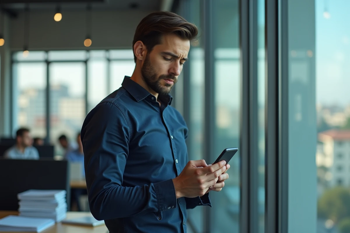 Homme patient attendant un appel dans un bureau