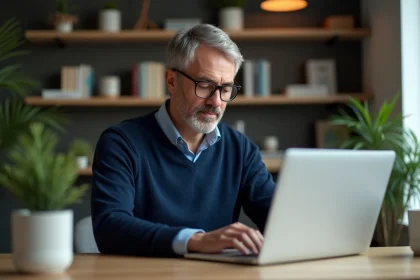 Homme concentré travaillant sur son ordinateur dans un bureau moderne