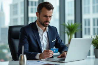 Homme en costume cravate utilisant une carte American Express