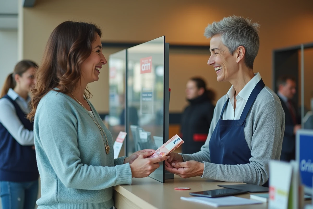 Femme payant sa facture Free en espèces au guichet d'un bureau de poste en France