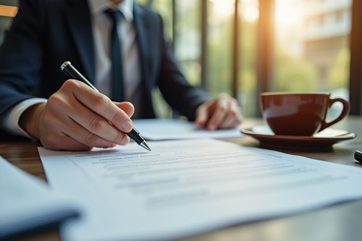Personne professionnelle examinant un contrat au bureau