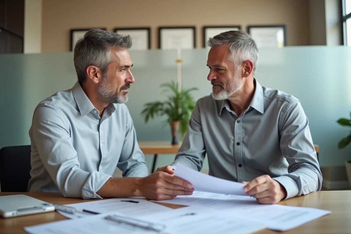 Homme en rendez-vous avec un conseiller financier pour consulter son fichier Préventel et gérer son surendettement