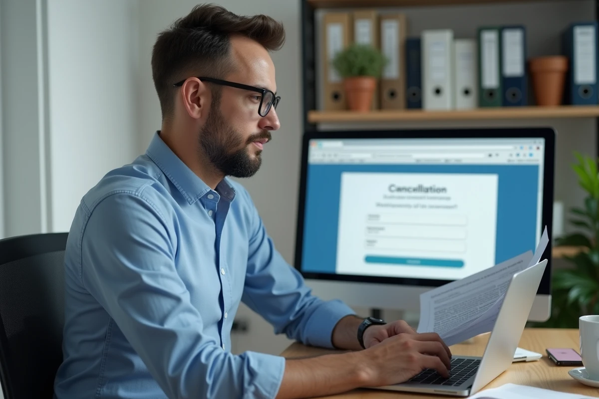 Homme consultant le site Direct Assurance pour résilier son contrat en ligne