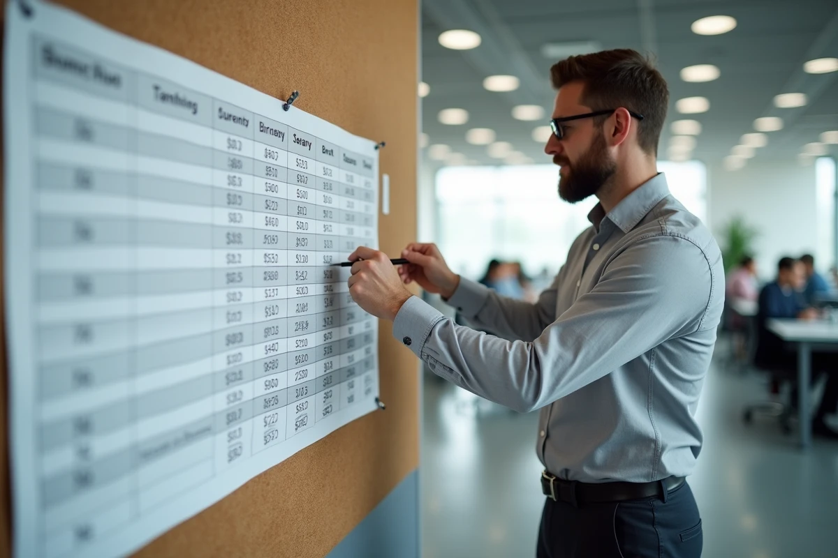 Responsable RH de la fonction publique présentant un tableau comparatif salaire brut net avec impact des nouvelles cotisations